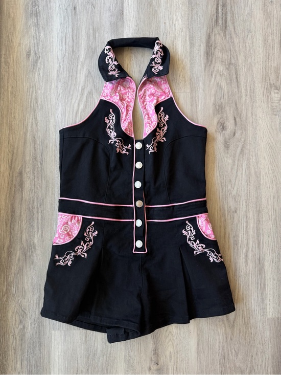 Sugar Thrillz Pants - RODEO RENDEZVOUS BLACK DENIM ROMPER - SUGAR THRILLZ